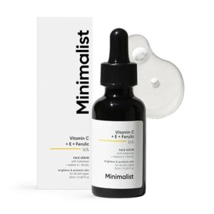 minimalist skin brightening vitamin c 16% face serum for all skin type | treats uneven skin tone with advanced glowing formula with power of vit c & e, ferulic acid & fullerenes to boost radiance, protects from oxidative stress & improves skin texture| for women & men | 20 ml